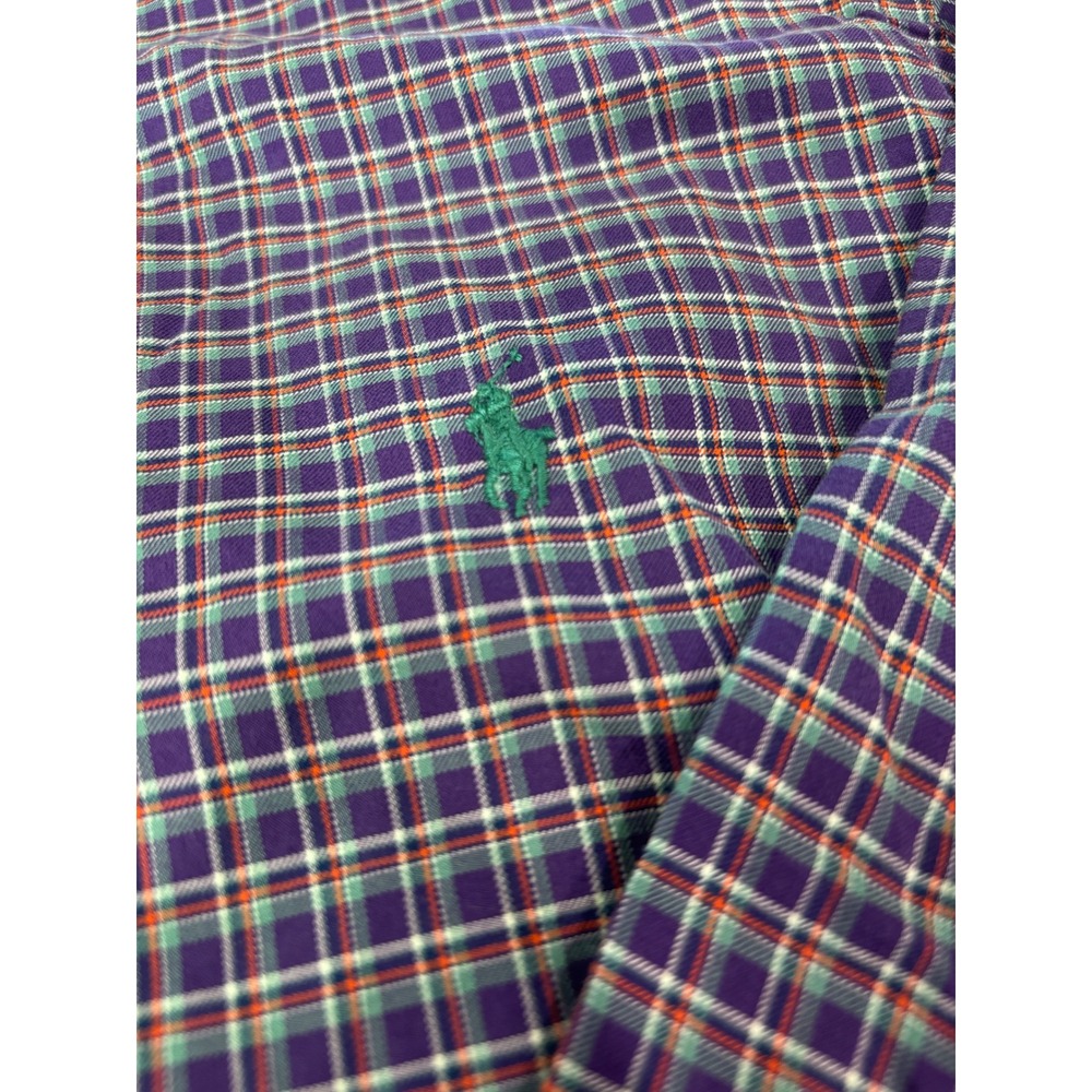 Ralph Lauren Mens Large Purple Green Plaid Button Down Shirt Long Sleeve